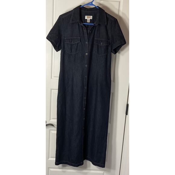 Talbots Denim Maxi Button Front 2 Pockets Dress P6 - Picture 1 of 6